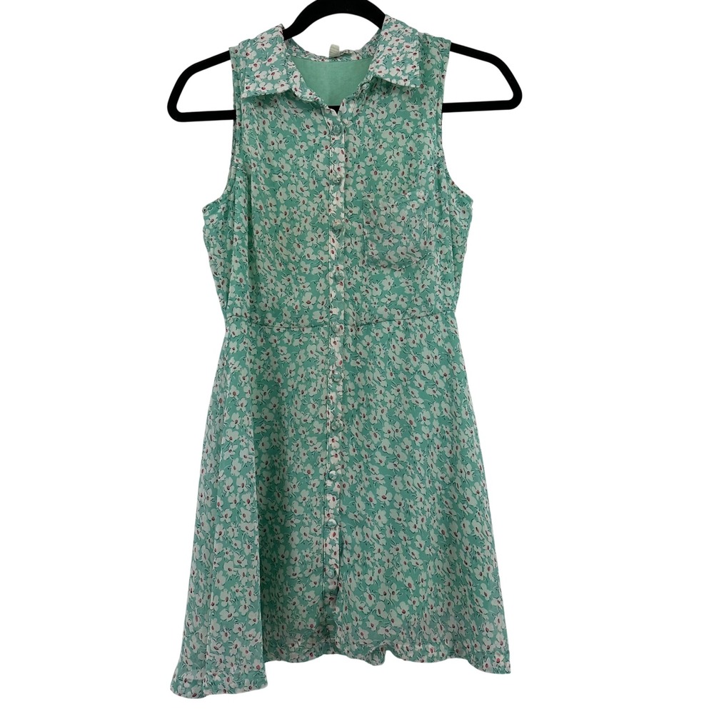 Lucca‎ Couture Floral Mini Shirt Dress XS Mint Green Sleeveless Cottage Boho